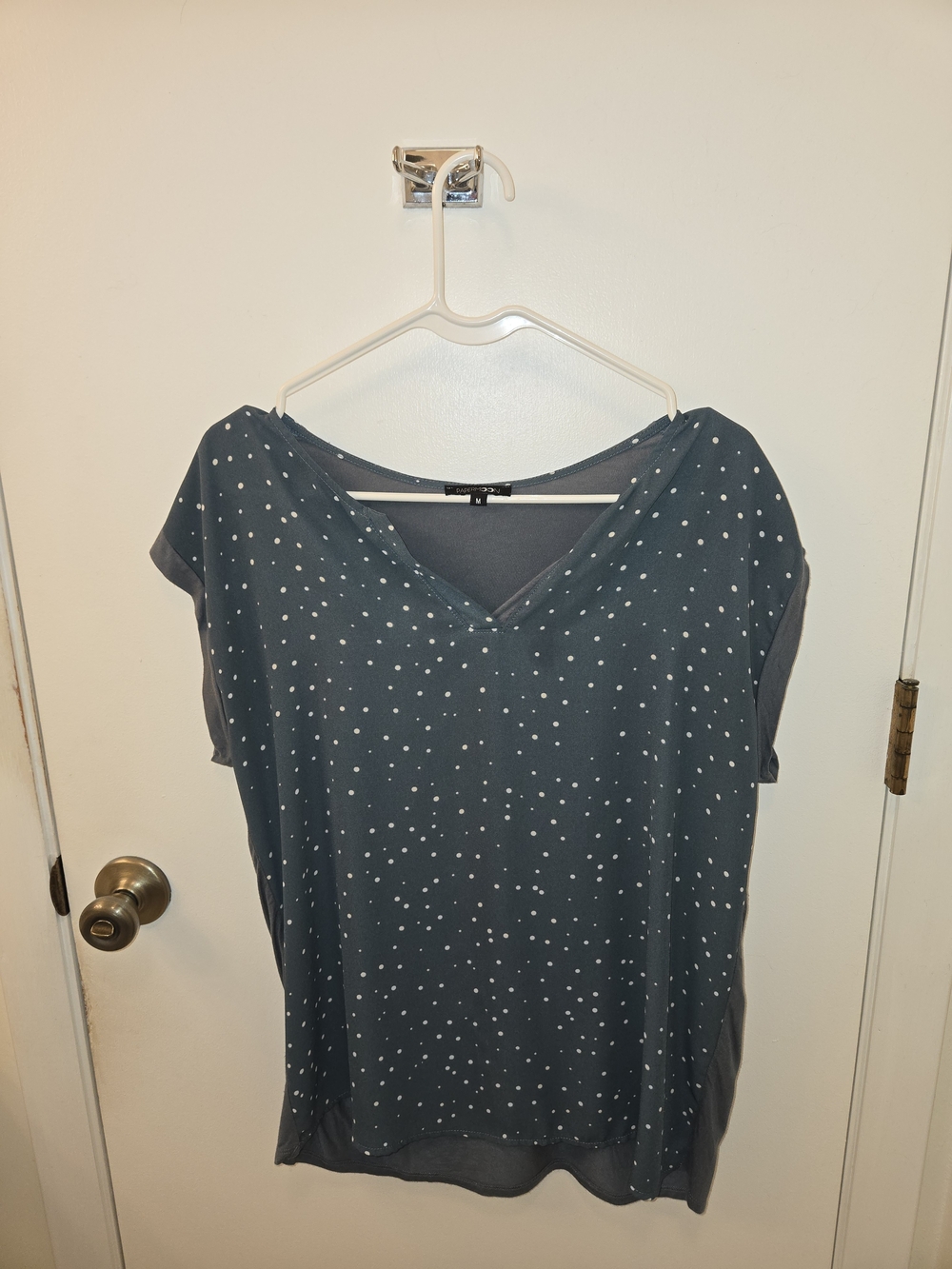 Papermoon Slate Blue Polka Dot V-Neck Short Sleeve Top